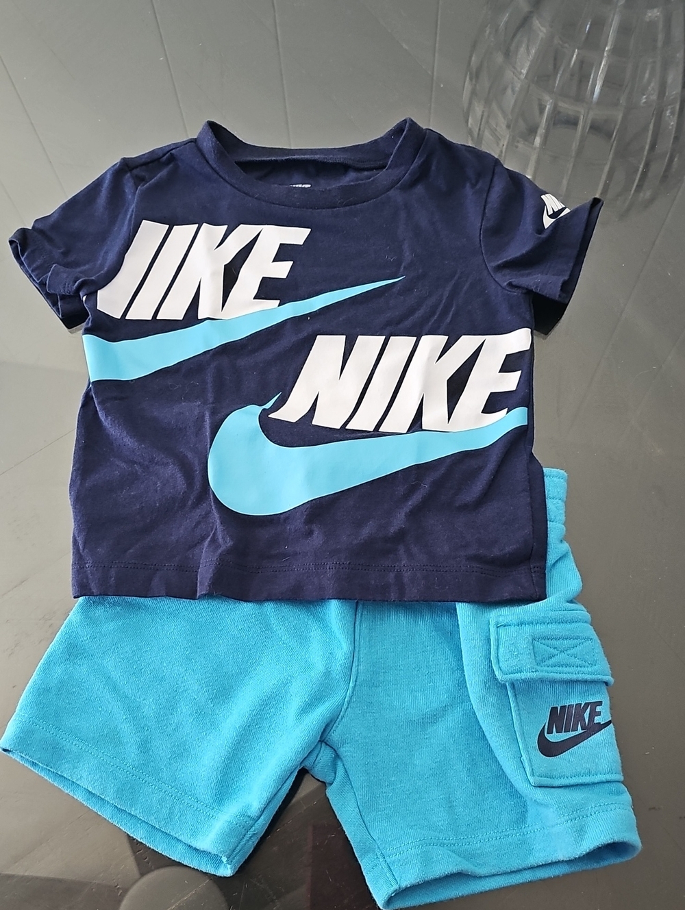 Nike Navy Tee with Light Blue Logo & Light Blue Shorts